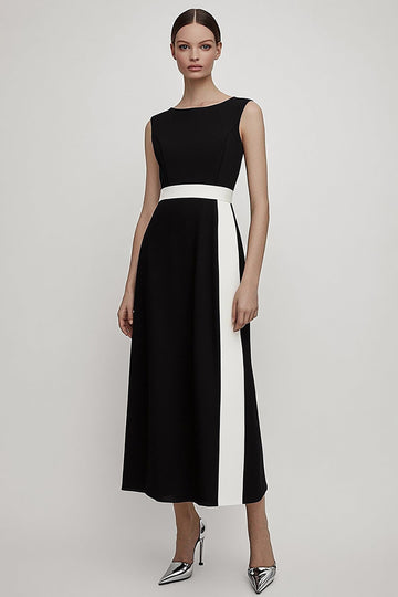Black Boat Neck Sheath Long Work Dress